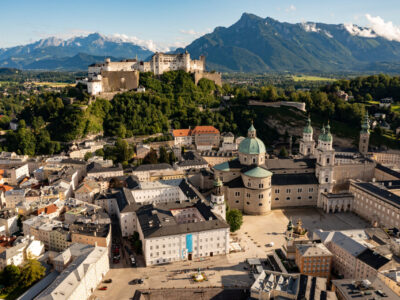 Beautiful view of Salzburg skyline with Festung Hohensalzburg in the summer - Salzburg, Salzburger Land, Austria.