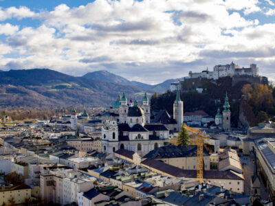 Panoramic view of the city and the medieval castle.Salzburg.Austria.