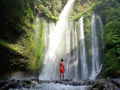 rear-view-man-standing-against-waterfall-forest