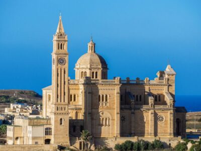 An aerial view of Basilica of the National Shrine of the Blessed Virgin of Ta' Pinu
