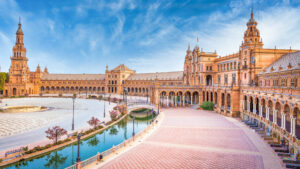 Piața Spaniei din Sevilla Circuit de grup în Andaluzia, Spania cu Damian Anfile
