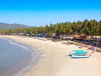 Boats at the Palolem Beach. Palolem Beach is situated in Canacona in southern Goa, India.